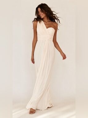 Bill Levkoff One Shoulder Maxi Gown Formal Bridesmaid Gala Event Grecian Romanti